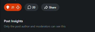 Reddit post with 21 upvotes and 20 comments